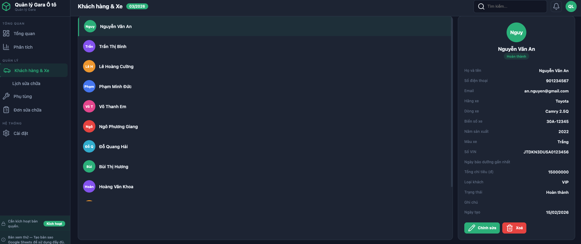 Quản lý Gara Ô tô screenshot 4