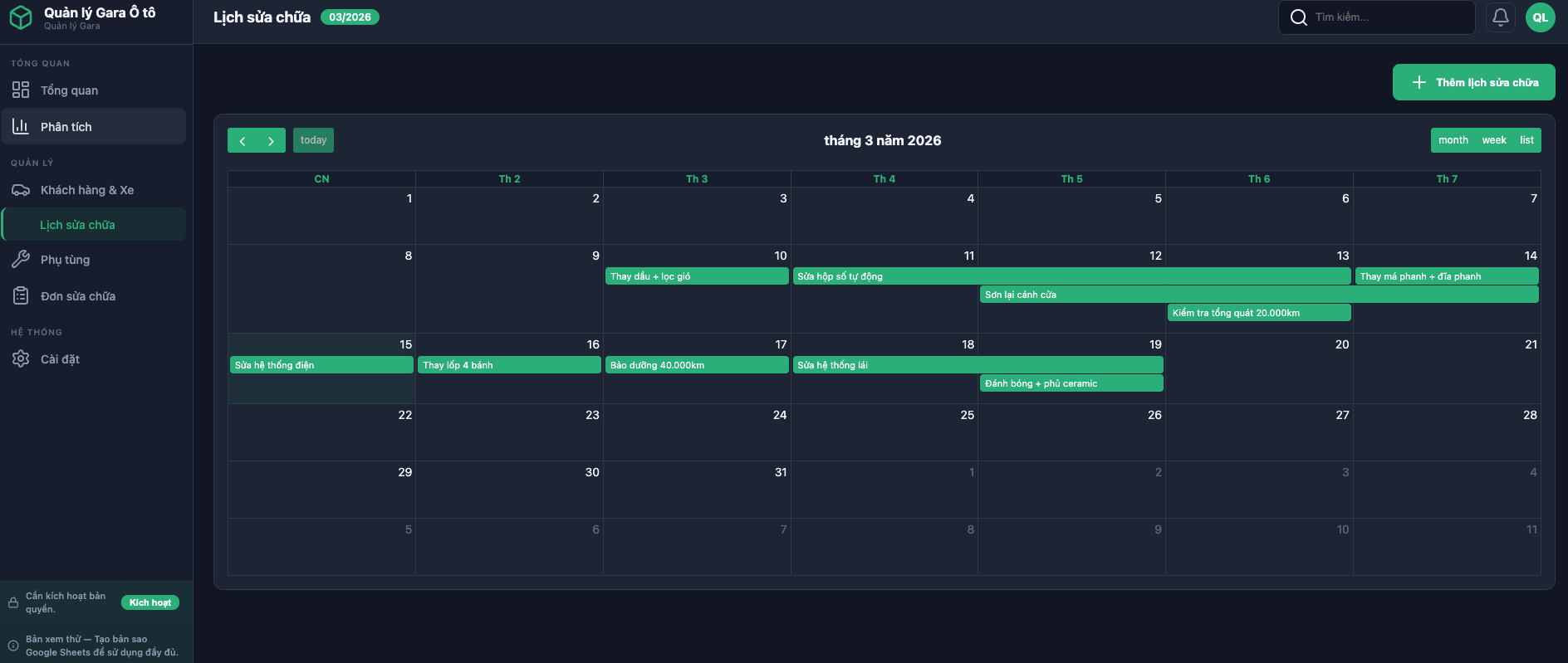 Quản lý Gara Ô tô screenshot 5