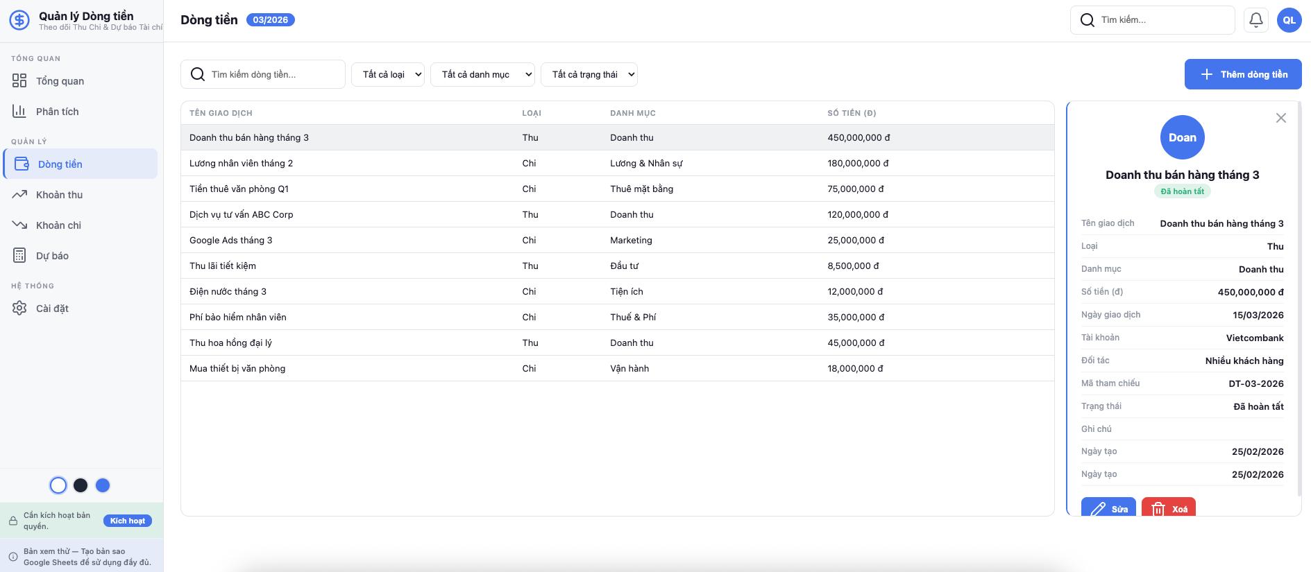 Quản lý Dòng tiền screenshot 4