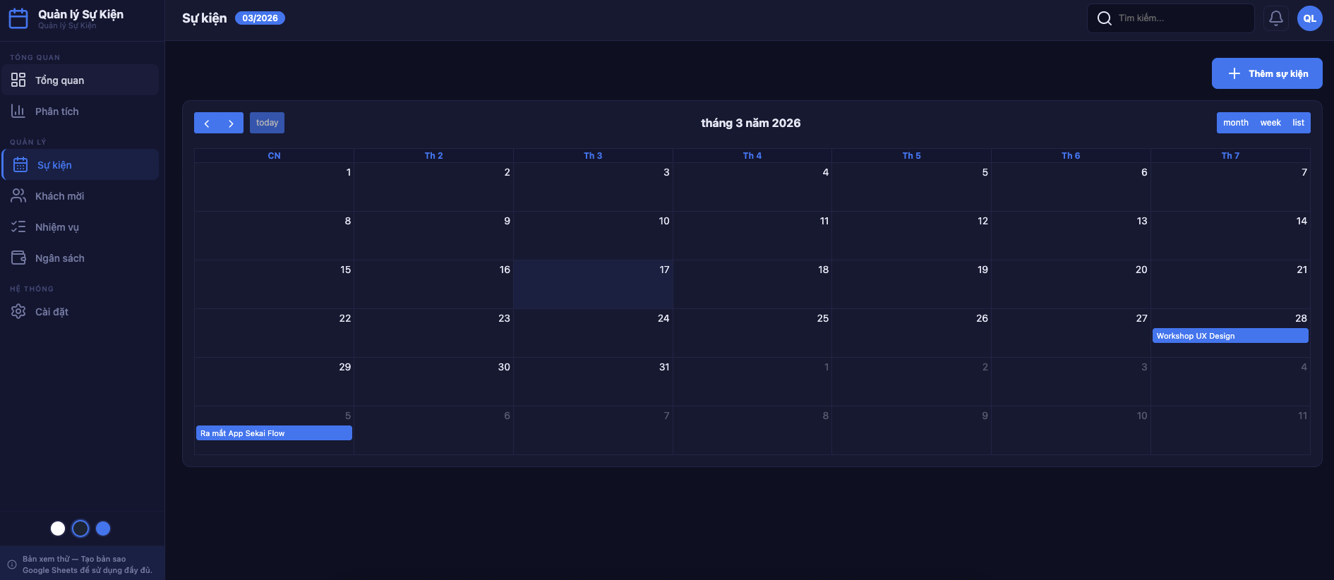 Quản lý Sự kiện screenshot 4