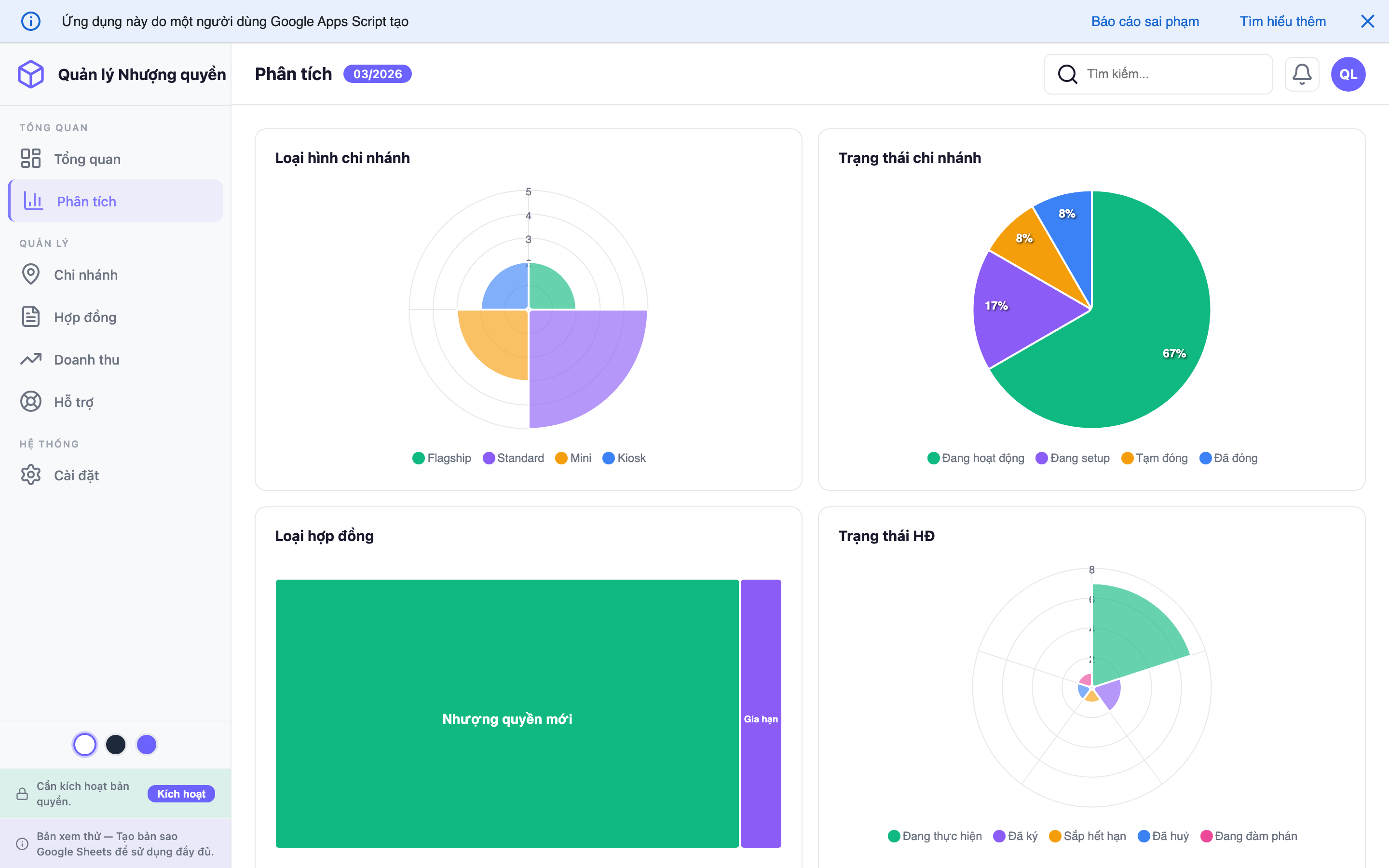 Quản lý Nhượng quyền screenshot 2