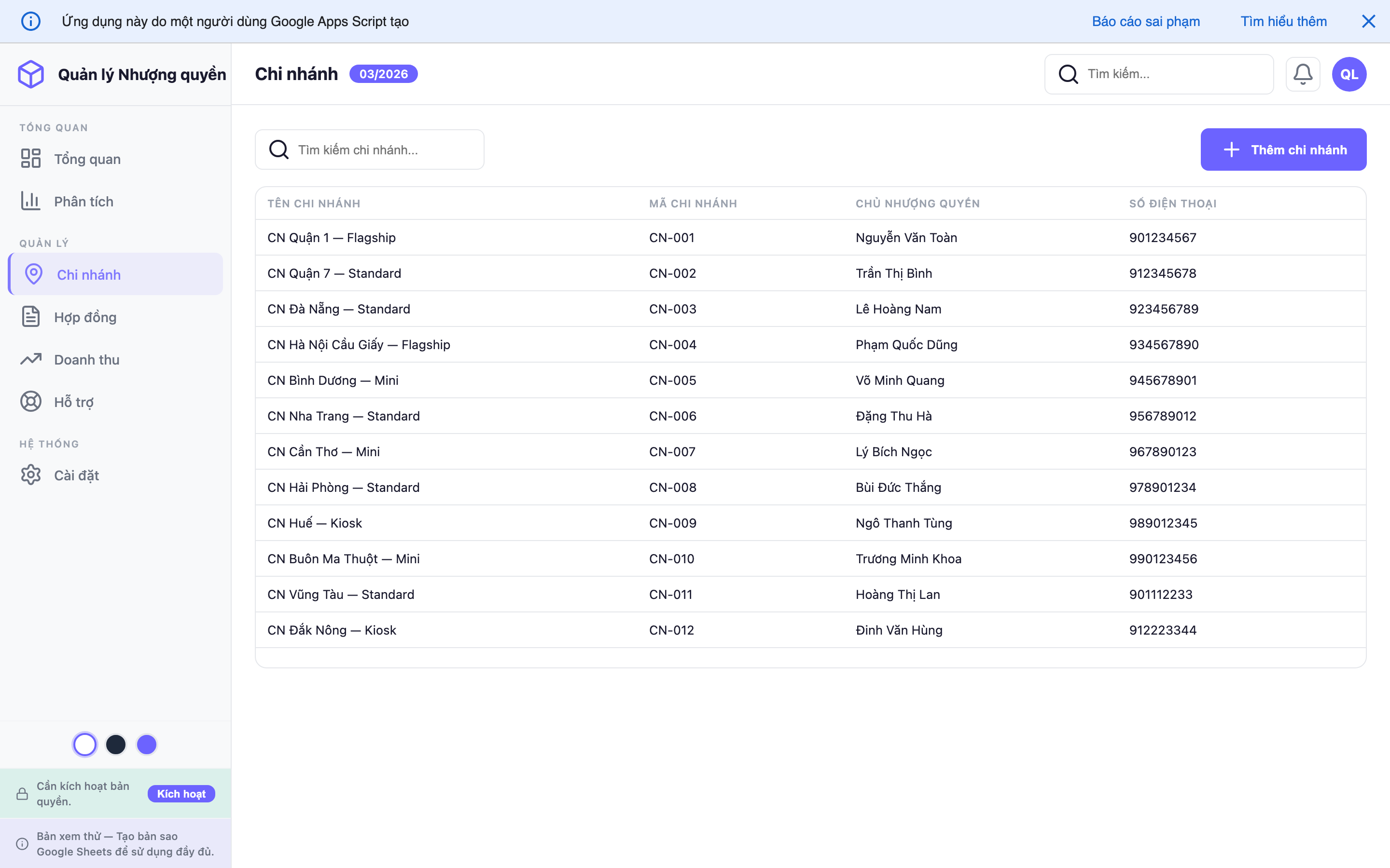 Quản lý Nhượng quyền screenshot 3