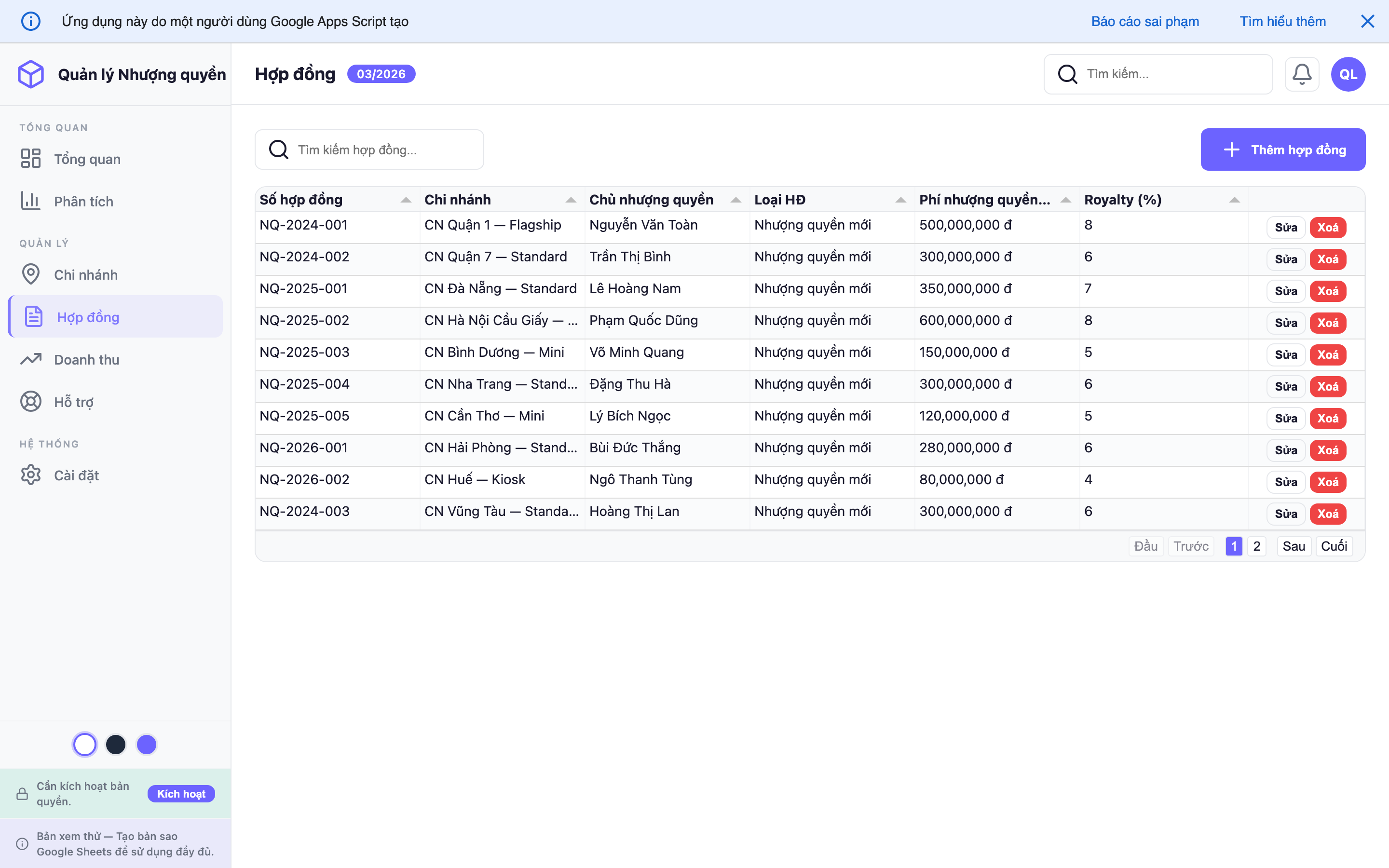 Quản lý Nhượng quyền screenshot 4