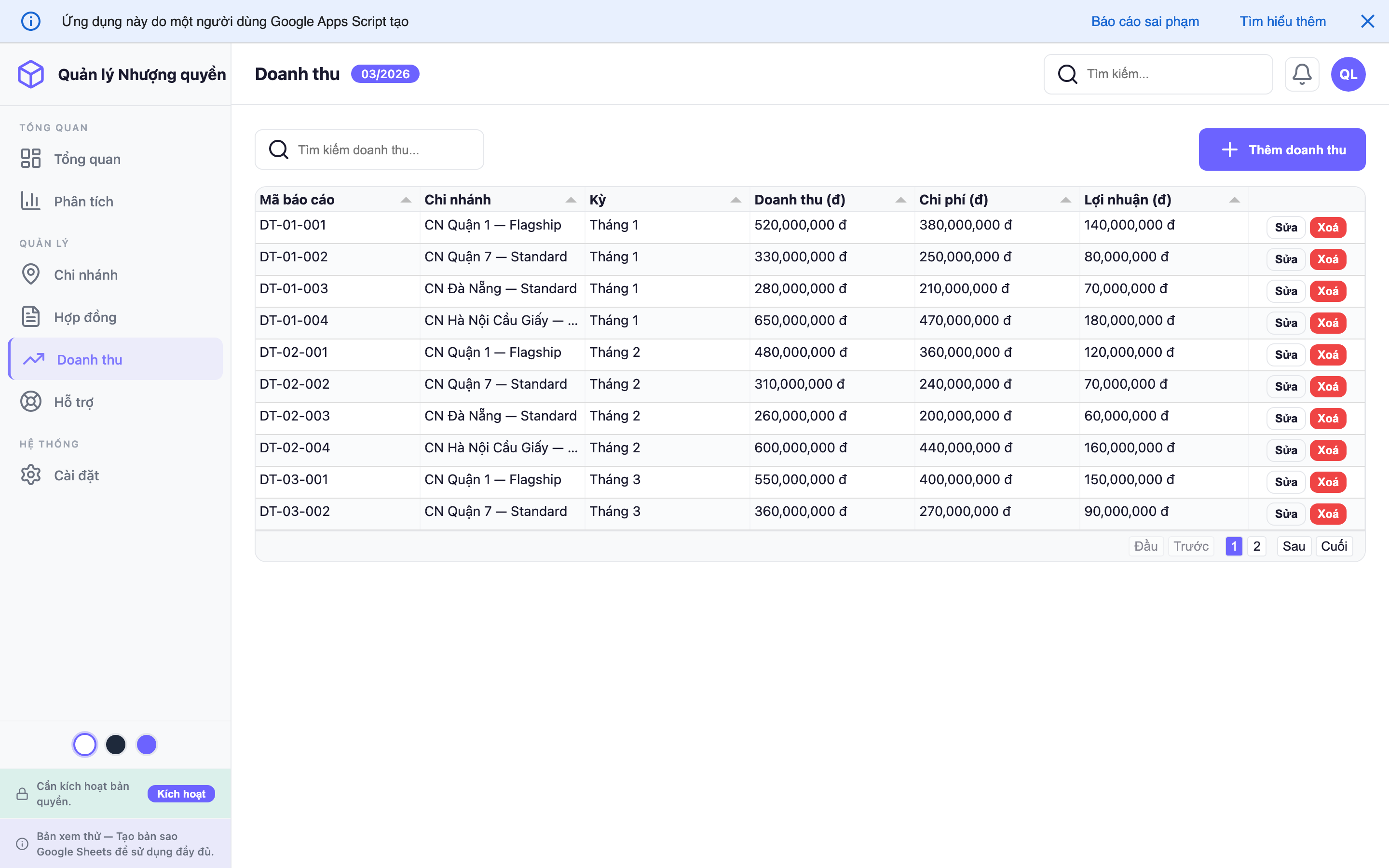 Quản lý Nhượng quyền screenshot 5