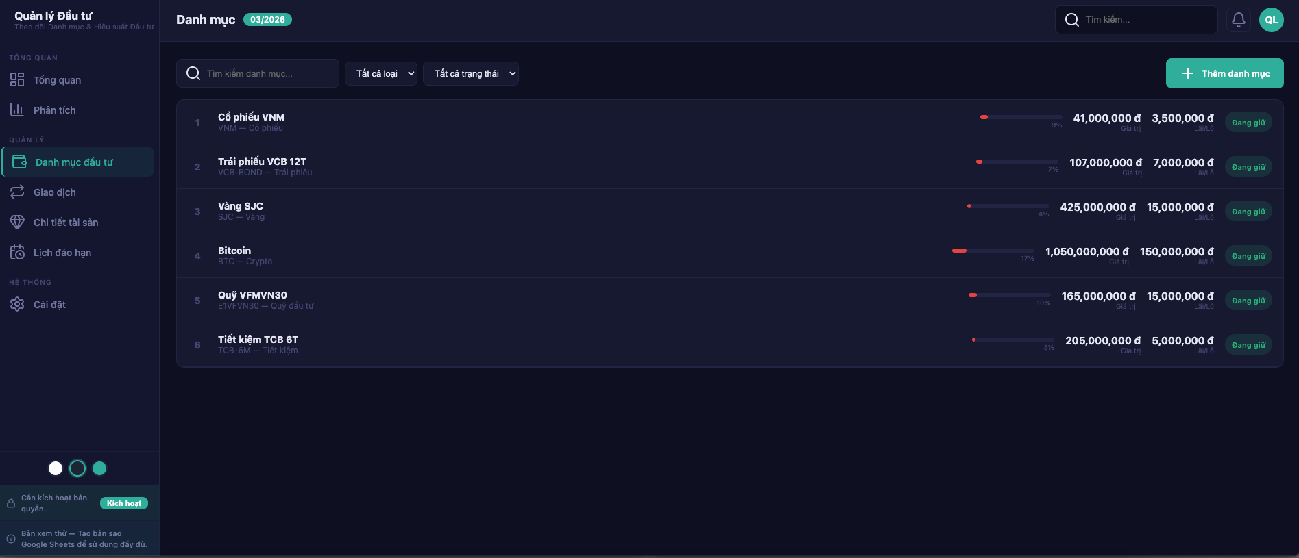 Quản lý Đầu tư screenshot 4