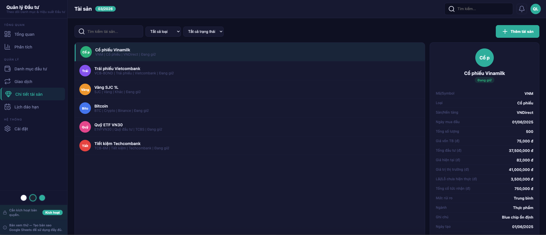 Quản lý Đầu tư screenshot 5