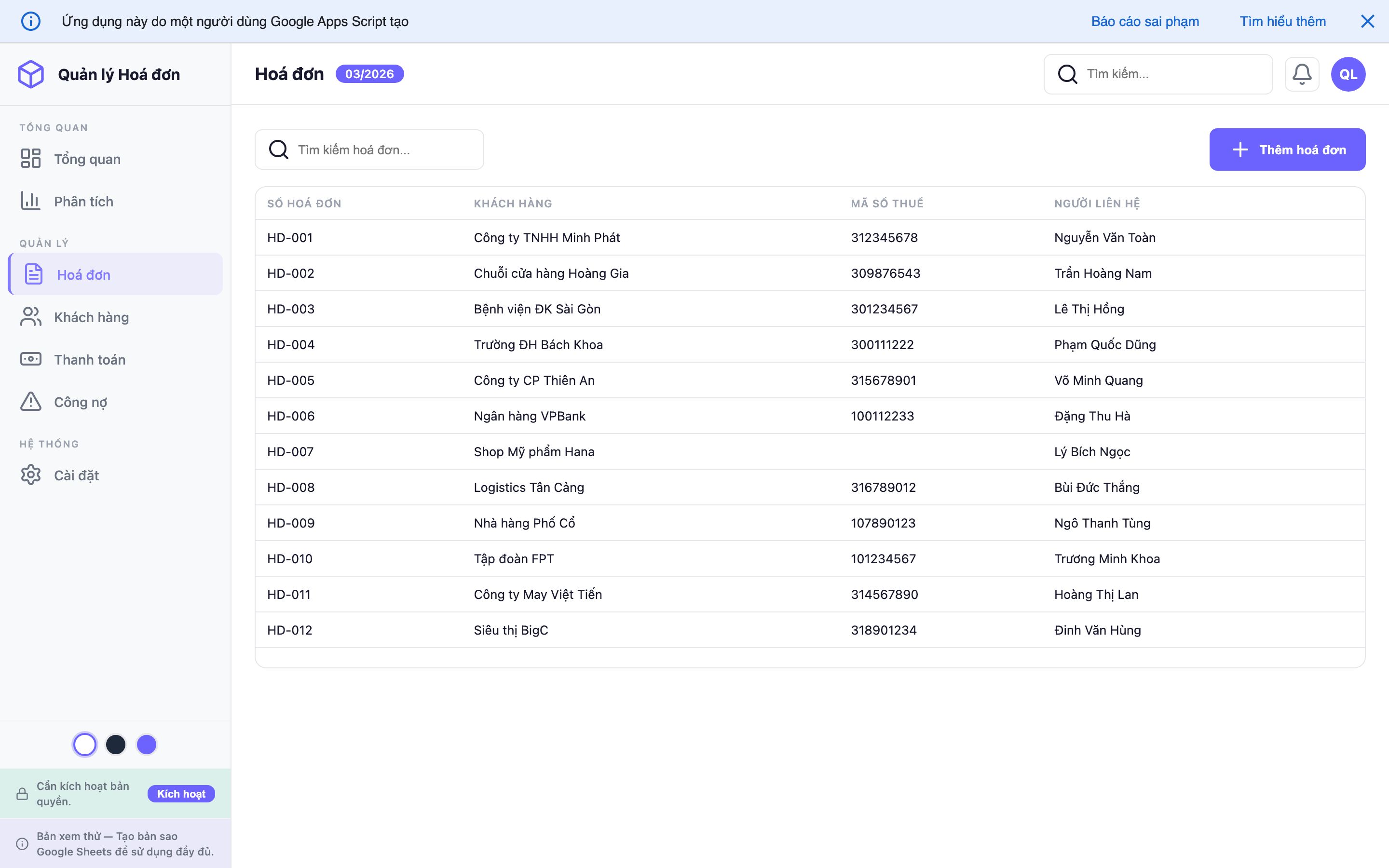 Quản lý Hoá đơn screenshot 3