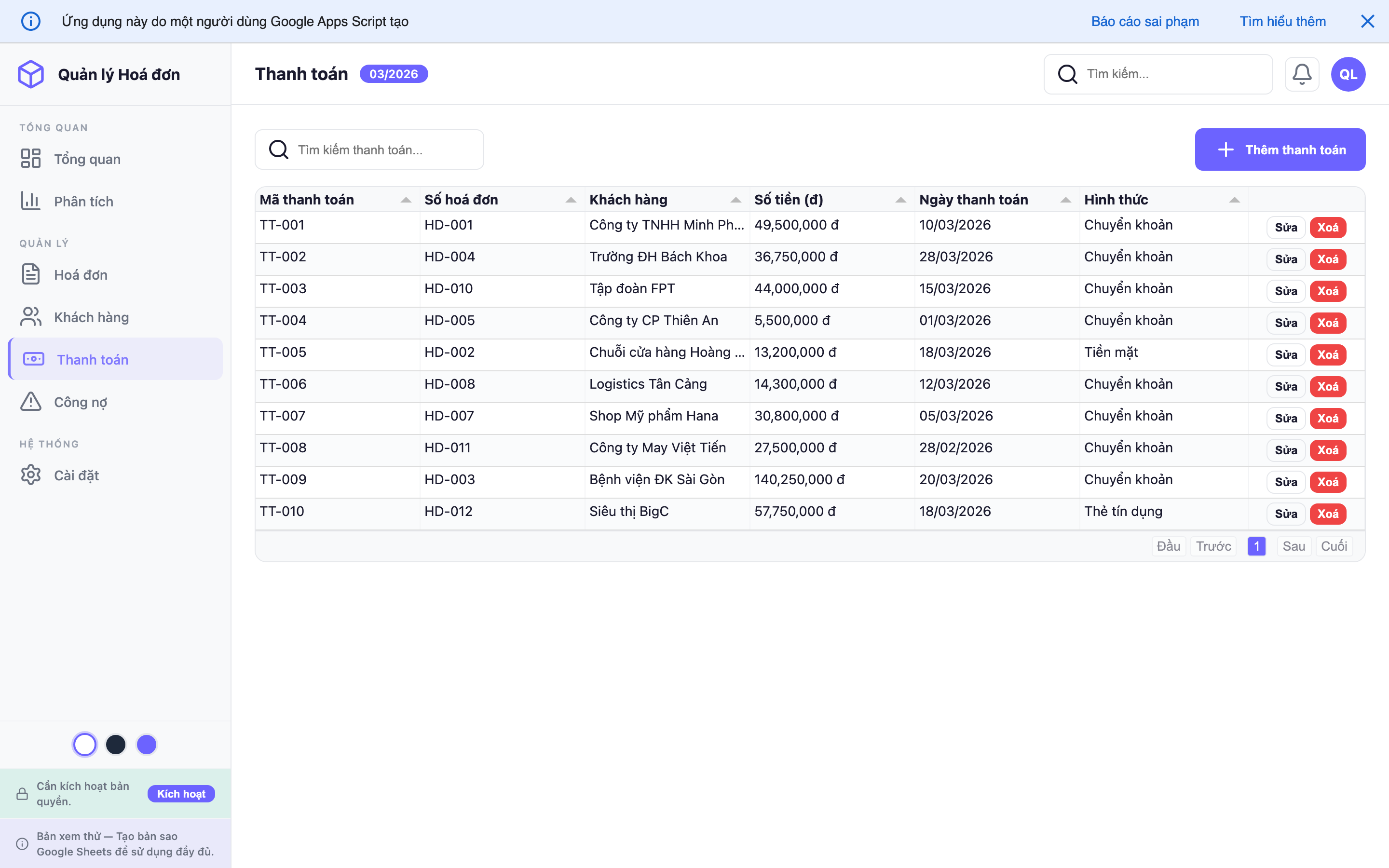 Quản lý Hoá đơn screenshot 5