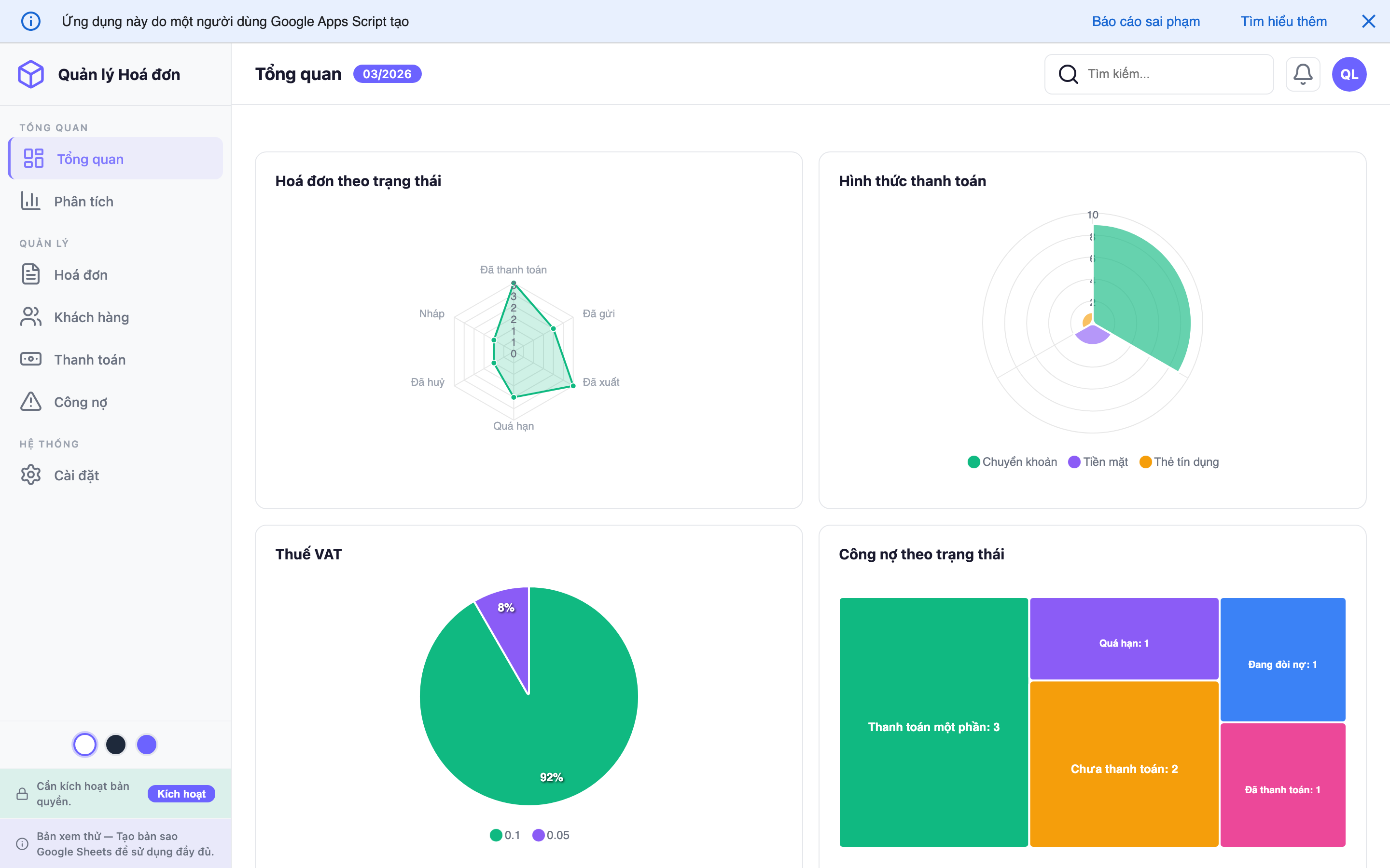 Quản lý Hoá đơn