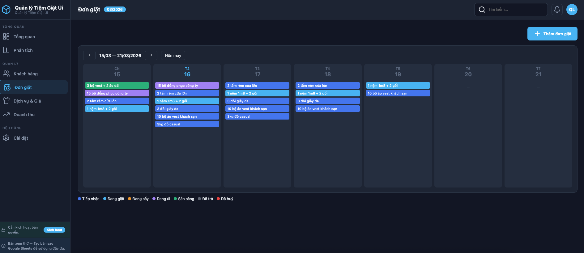 Quản lý Tiệm Giặt Ủi screenshot 5