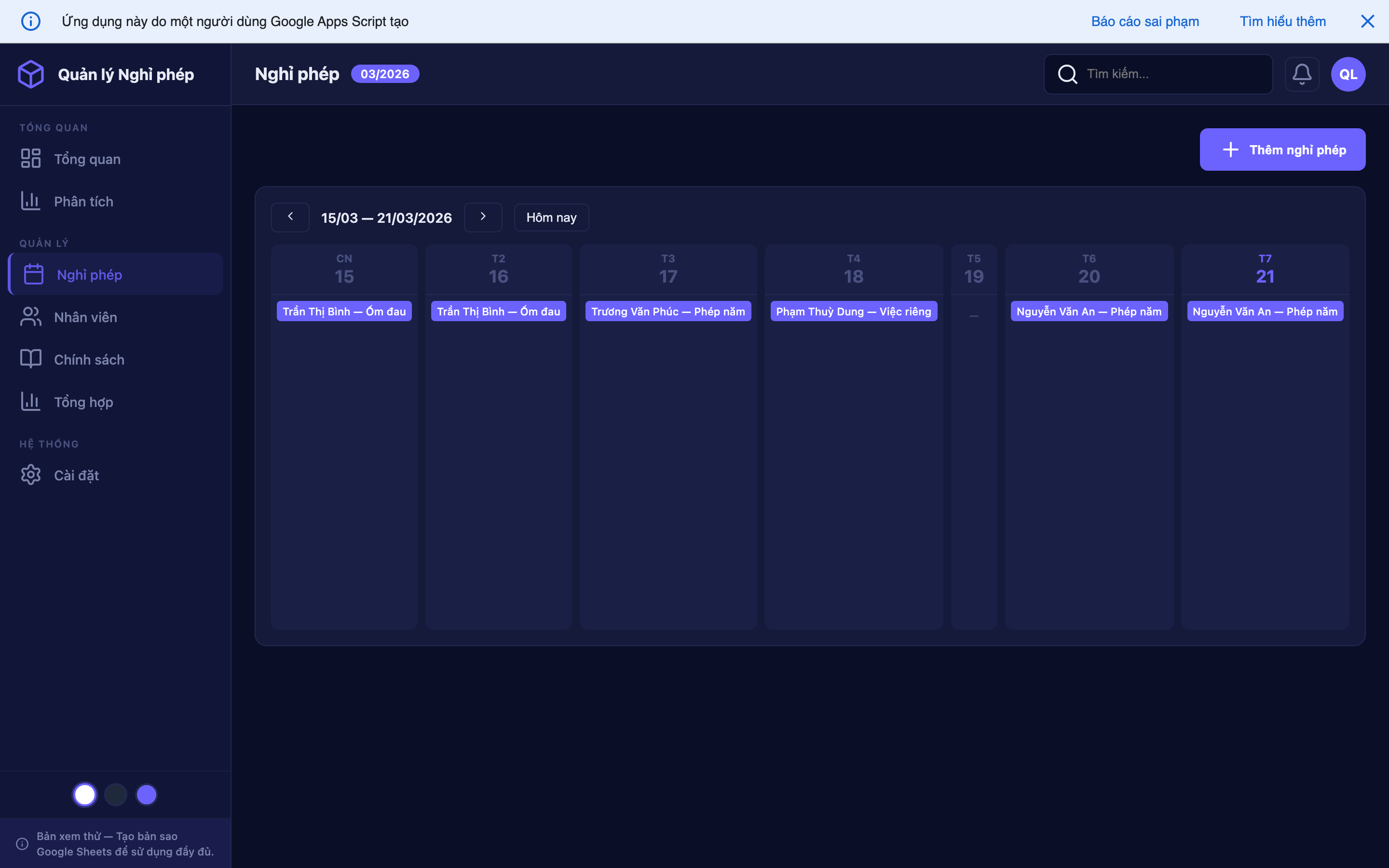 Quản lý Nghỉ phép screenshot 3