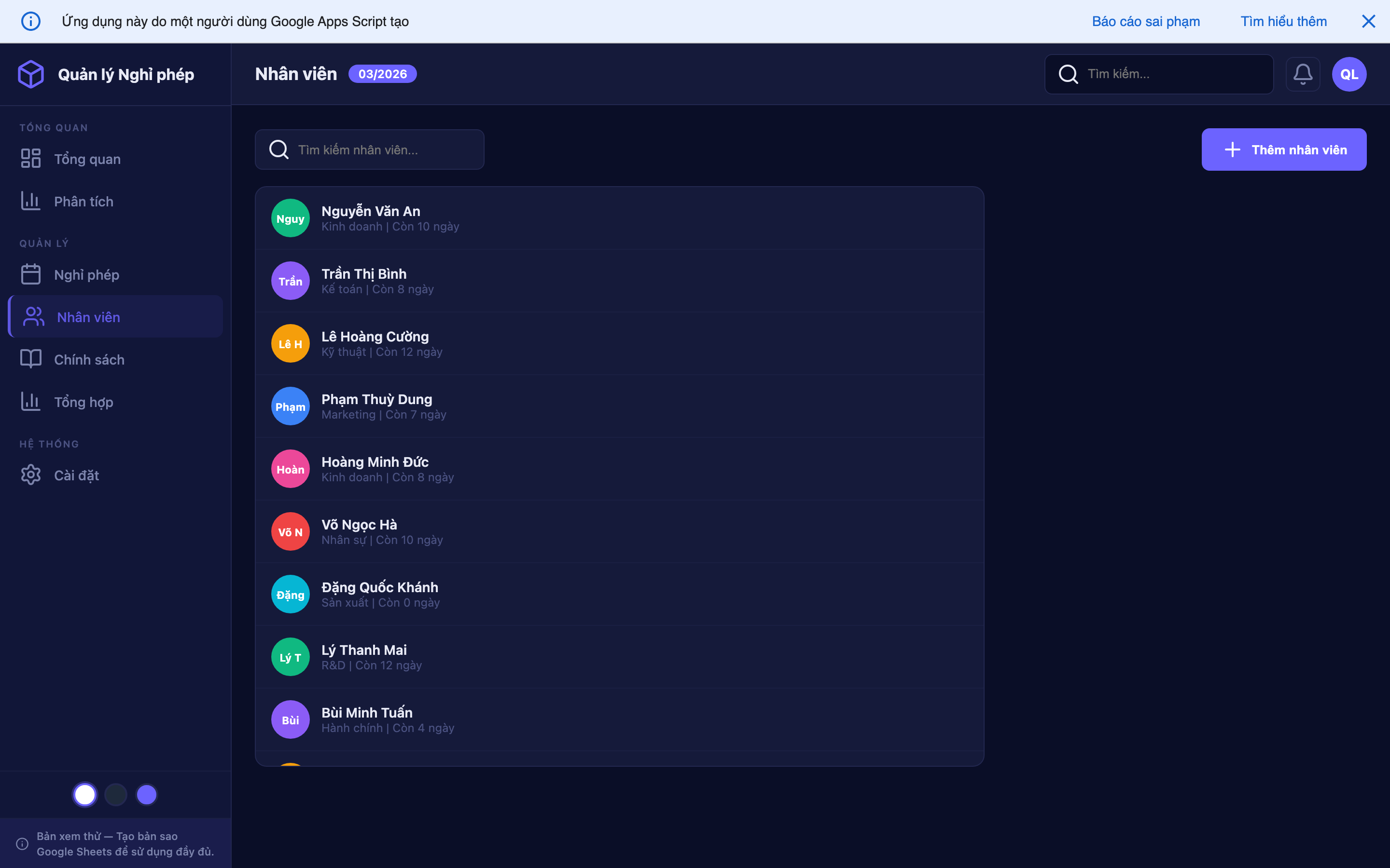 Quản lý Nghỉ phép screenshot 4