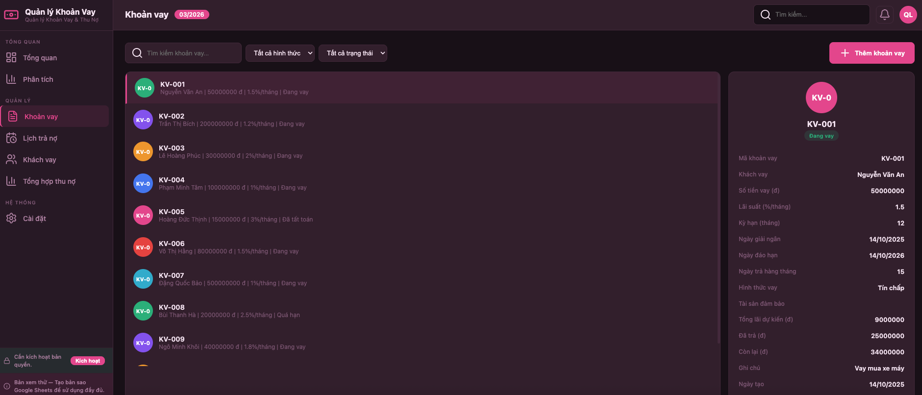 Quản lý Khoản Vay screenshot 4