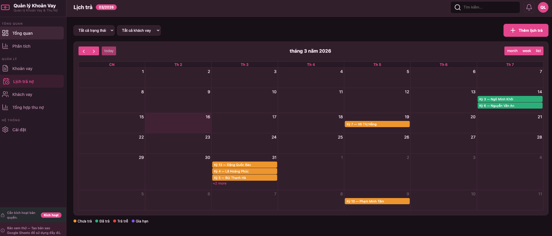 Quản lý Khoản Vay screenshot 5