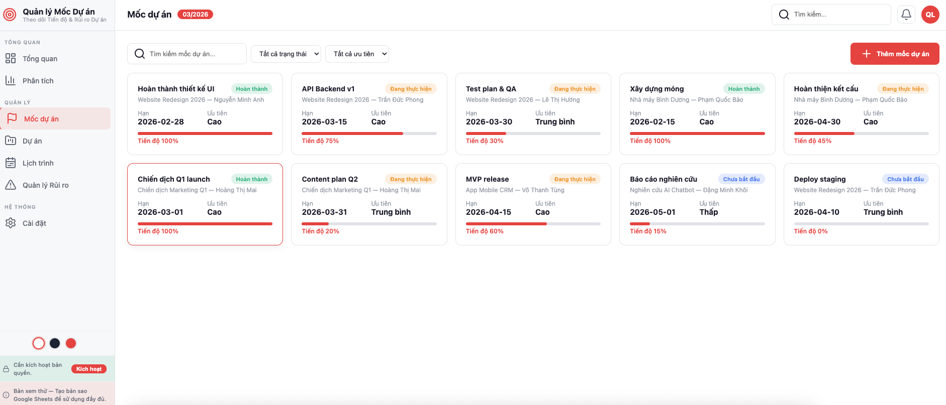 Quản lý Mốc Dự án screenshot 4