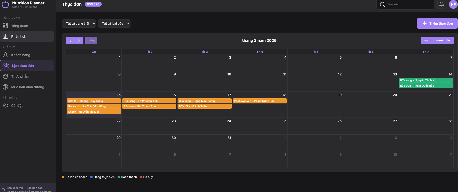 Kế hoạch Dinh dưỡng screenshot 5