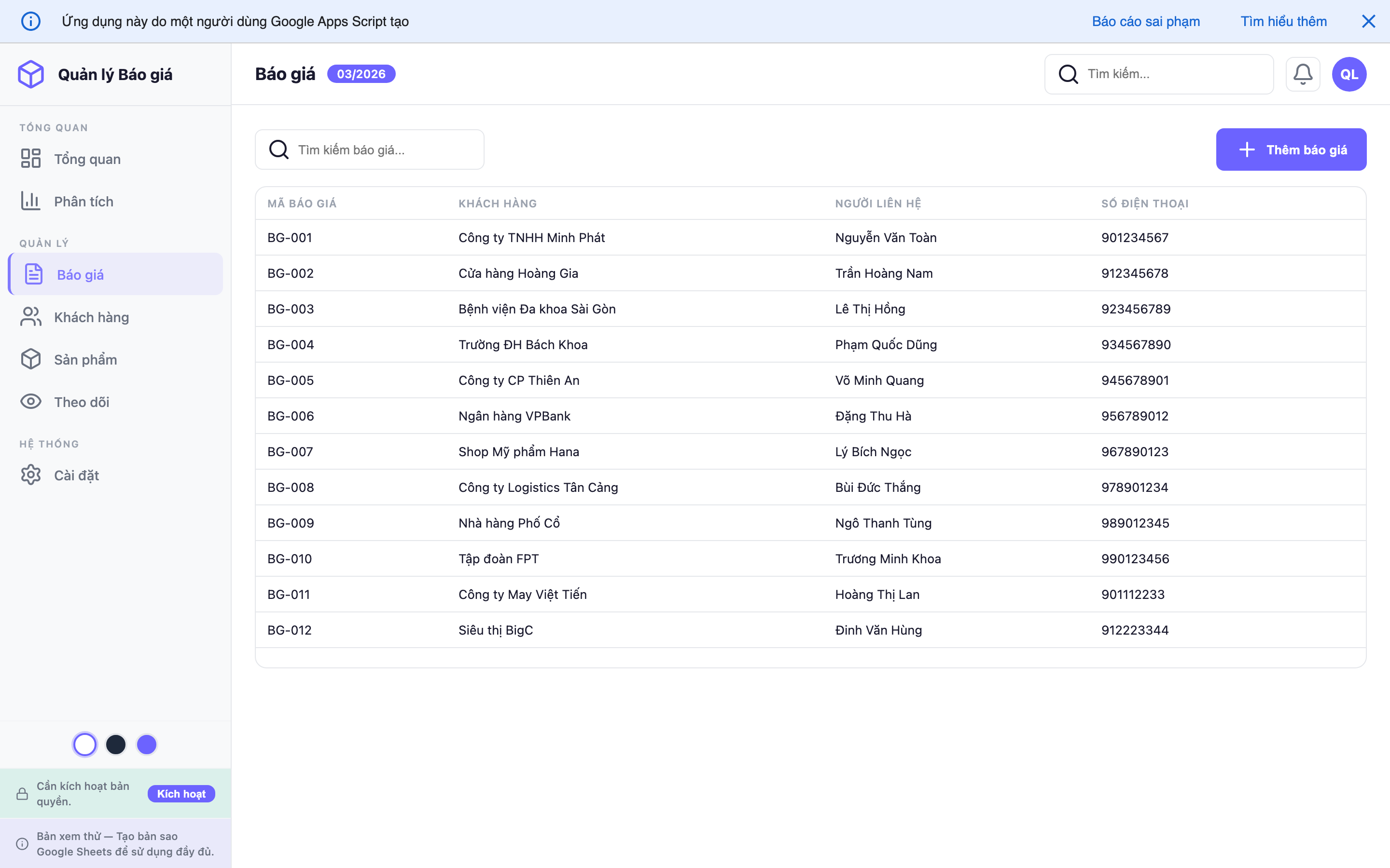 Quản lý Báo giá screenshot 3